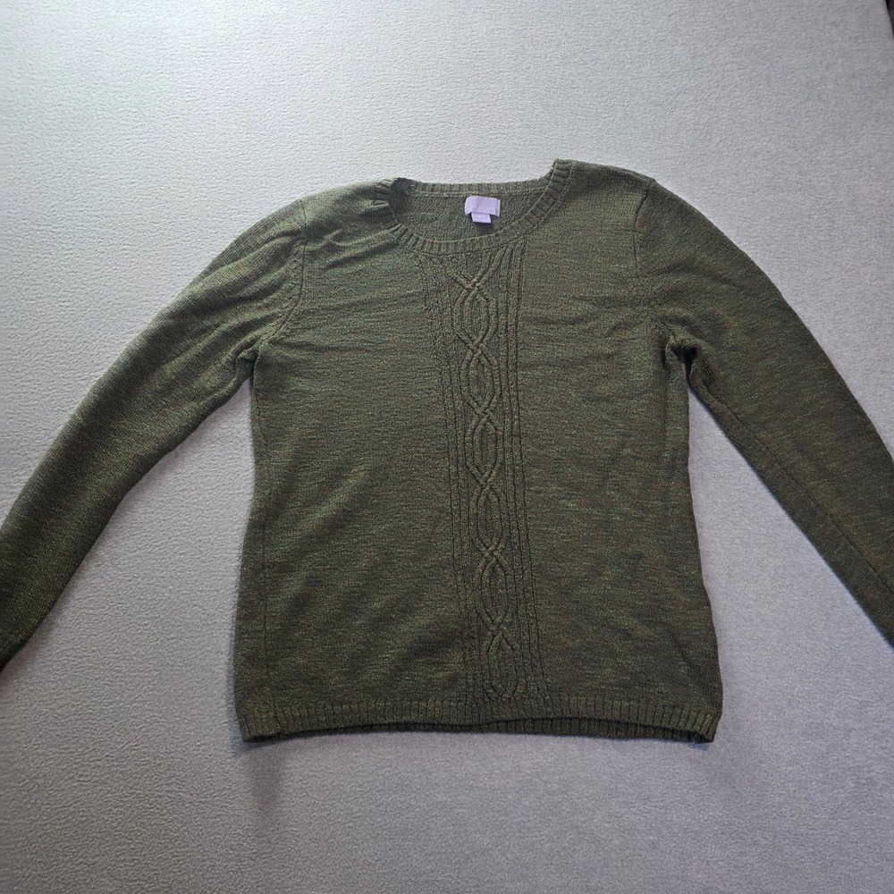 Laura Scott Cable Knit Sweater Womens XL Olive Green Donegal Flecked Crewneck